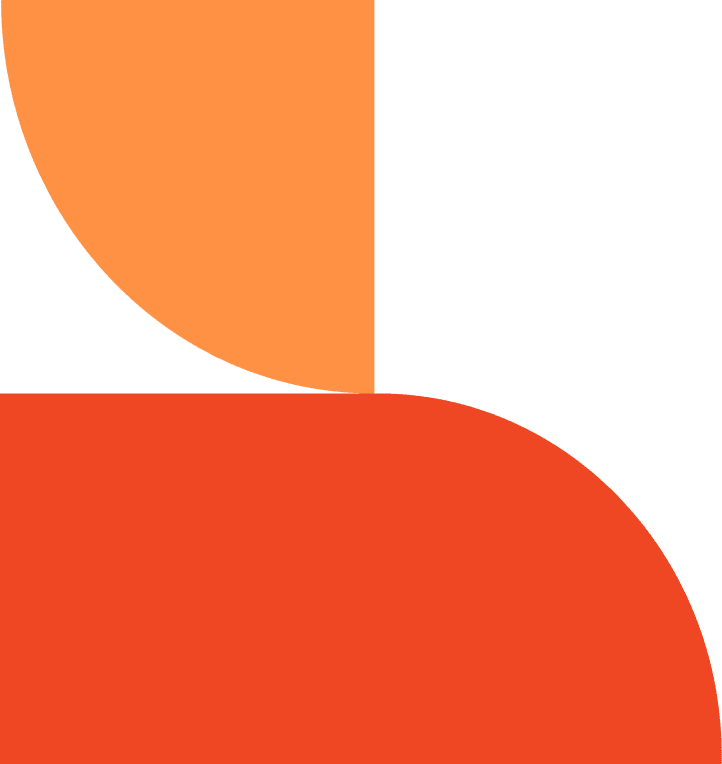 Abstract geometric art with an orange semicircle on the top left and a larger red-orange, rounded rectangle on the bottom, both set against a light gray background. The shapes intersect slightly in the center of the image.