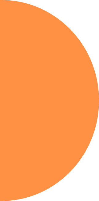 A large orange semicircle dominates the right half of the image, extending beyond the edges, on a light gray background. The left side shows only a portion of the semicircle, creating a bold and simple abstract composition.