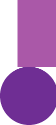 A vertical rectangle in light purple sits above a dark purple circle, slightly overlapping it, on a light gray background. The rectangle’s width matches the circle’s diameter, aligning them centrally.