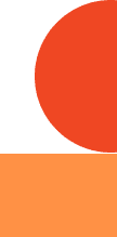 A minimalist design featuring a large red-orange semicircle in the upper right on a pale gray background, with the bottom third of the image covered by a solid orange rectangle. The shapes and contrasting colors create a bold, abstract composition.