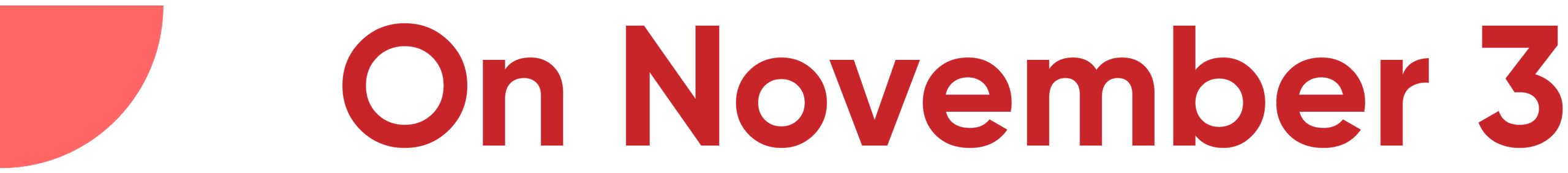 Partial text in bold red font reads “On November 3”. The background is light gray. On the left, there is a thick red semicircle. Only the left portion of the text and image are visible; the right side is cut off.